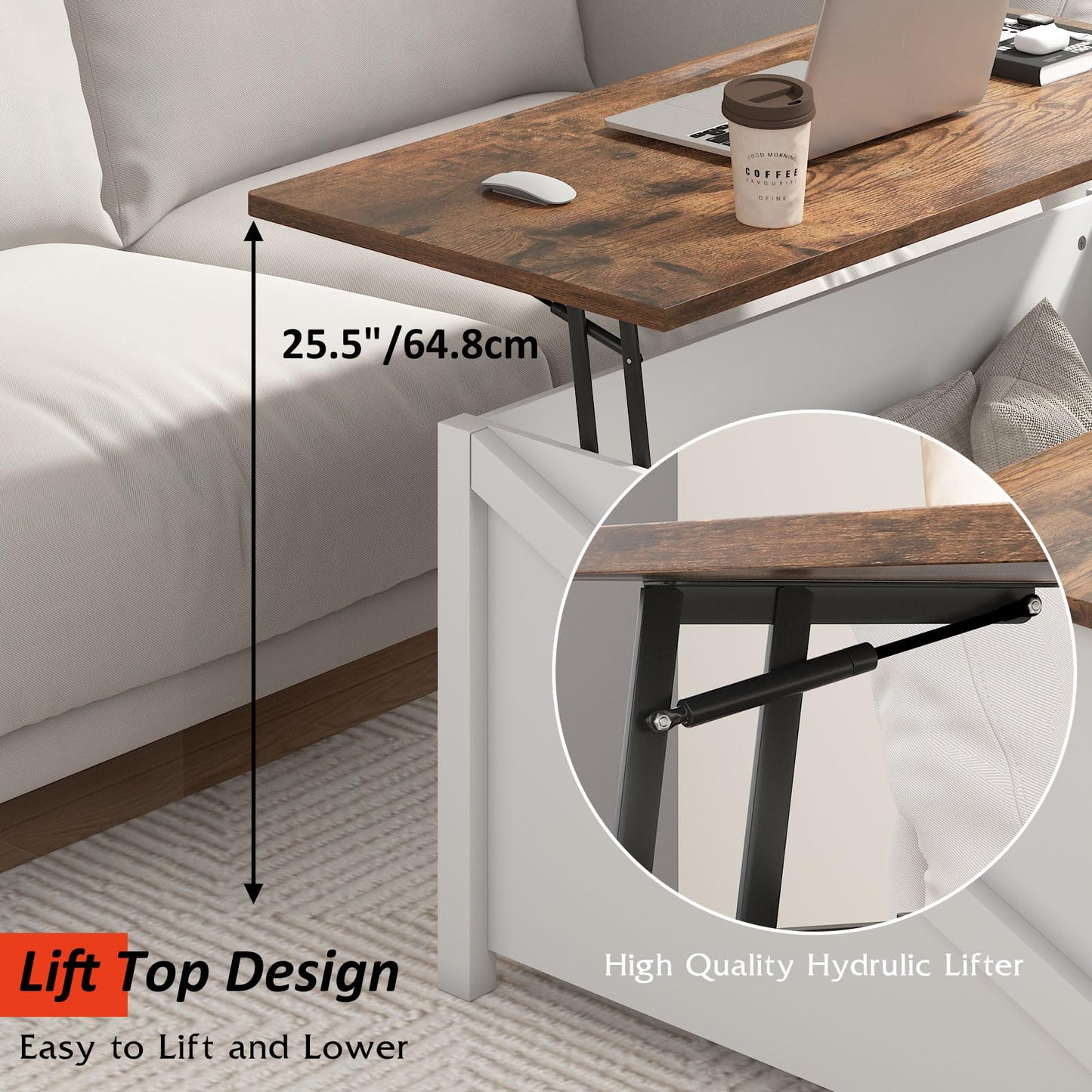 PUKAMI Lift Top Coffee Table with Storage, 31.5" Farmhouse Coffee Table for Living Room, Square Coffee Tables with Large Hidden Storage and Sliding Barn Doors, White