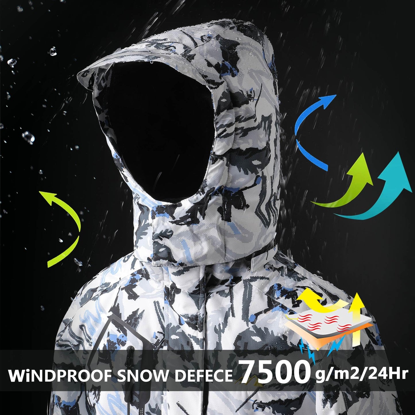 COOKFIP Kid's Ski Jacket Waterproof Boy's and Girl's Warm Fleece Winter Jacket Windproof Hooded Snow Coat (10-12,White Snow Mountain)