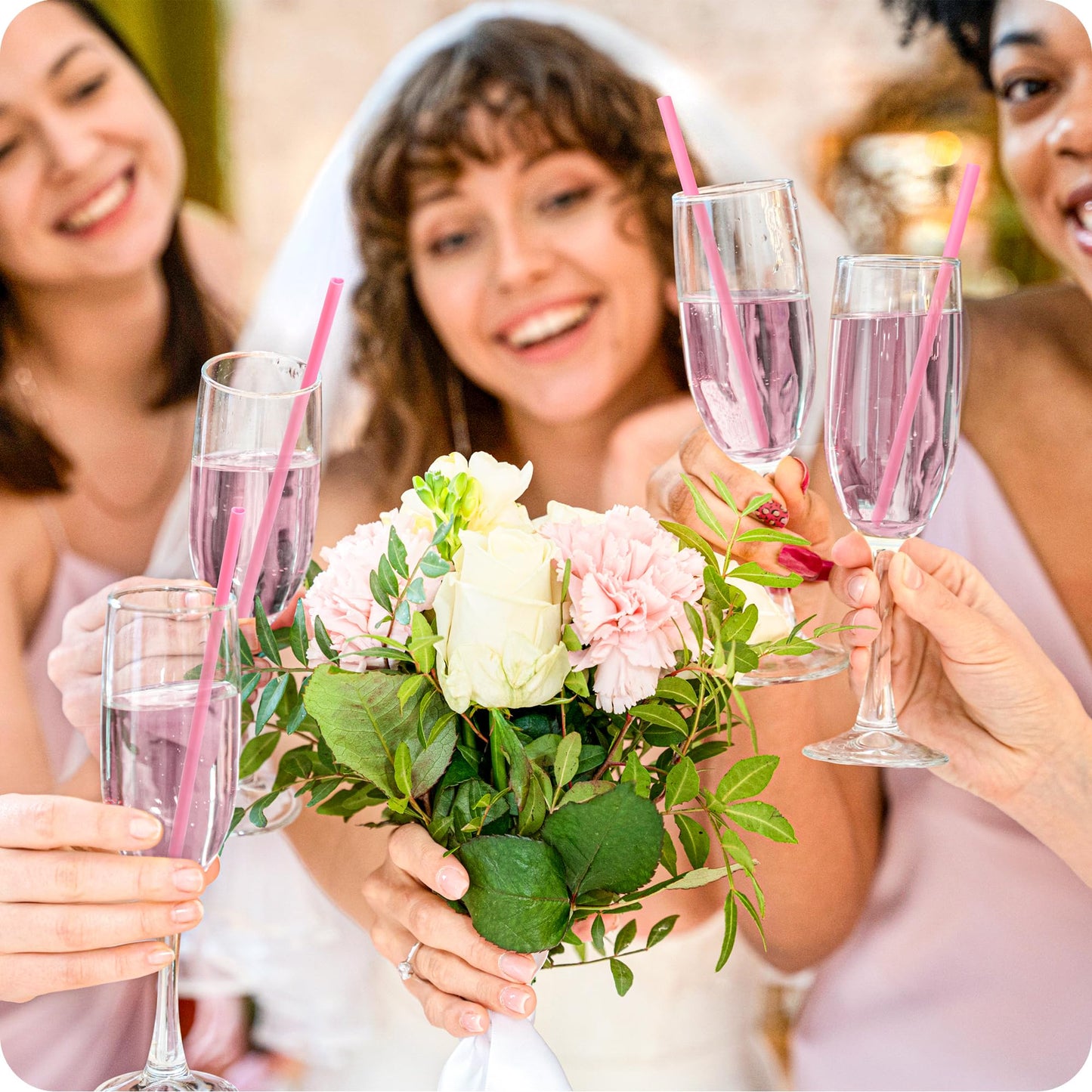 Prurex 50pcs Heart Shaped Pink Straws 8mm Individually Wrapped Disposable Drinking Straws for Galentine's Brunches,Cocktail, Birthday Parties, Pastel Weddings & Bridal Shower Decorations