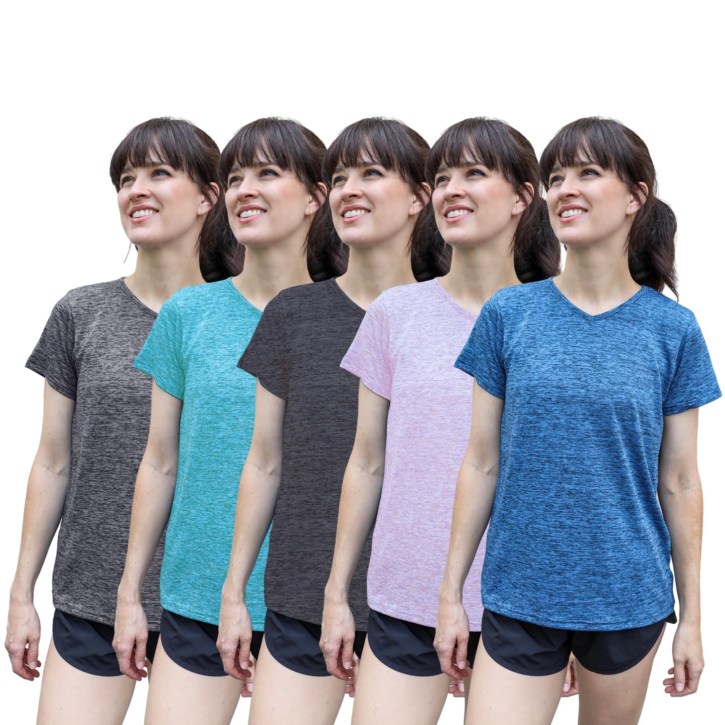 5-Pack Workout Tops for Women – Short Sleeve V-Neck Dry-Fit Moisture-Wicking Women's Activewear T-Shirts for Gym Yoga Running