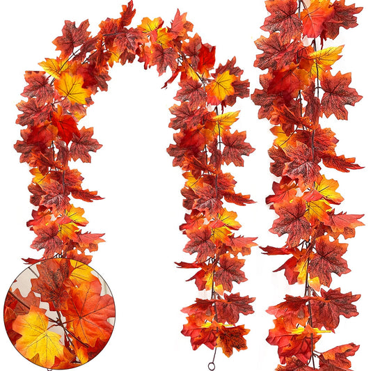TURNMEON 2 Pack Fall Garland Fall Decorations for Home, Total 11.8Ft Fall Leaves Garland Artificial Hanging Vine Decor for Autumn Thanksgiving Decorations Indoor Outdoor Mantle Fireplace Wedding Party