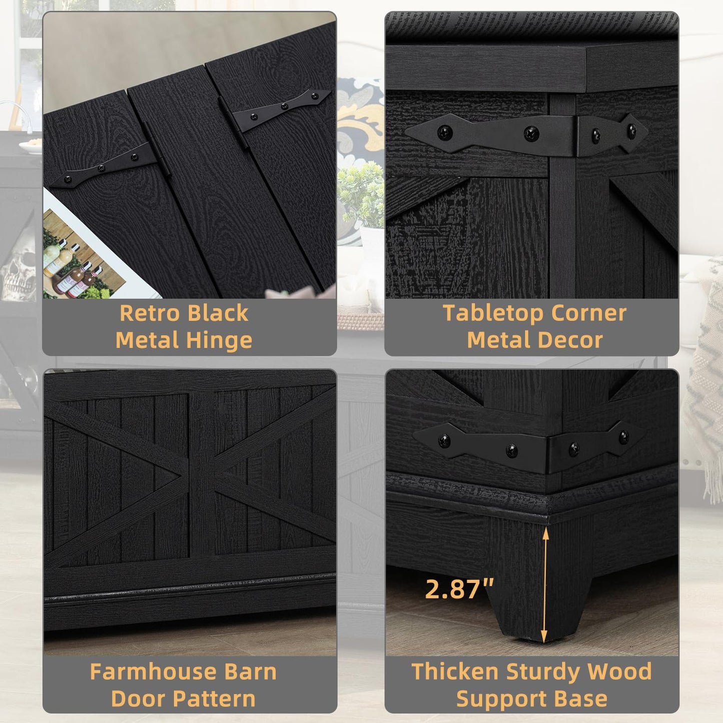 Joaxswe Farmhouse Coffee Table with Hidden Storage Organizer, Black Square Large Center Table, Wood Farm House Low Modern Living Room Tables with Hinged Lift Top for Home, Office