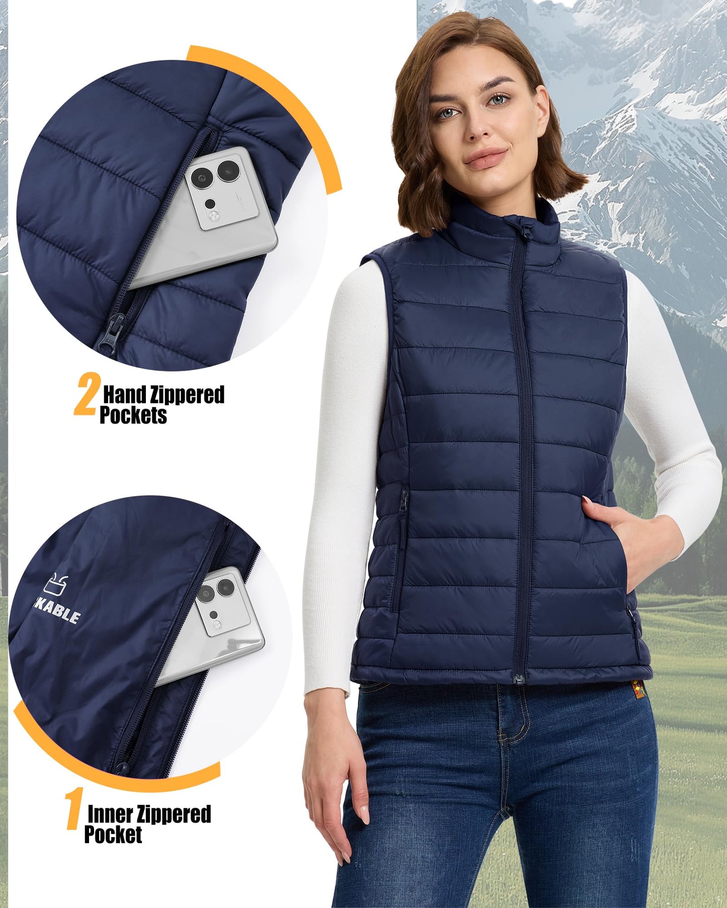 Outdoor Ventures Women's Lightweight Puffer Vest Outerwear Zip Up Warm Sleeveless Winter Jacket Padded Gilet Quilted Coat