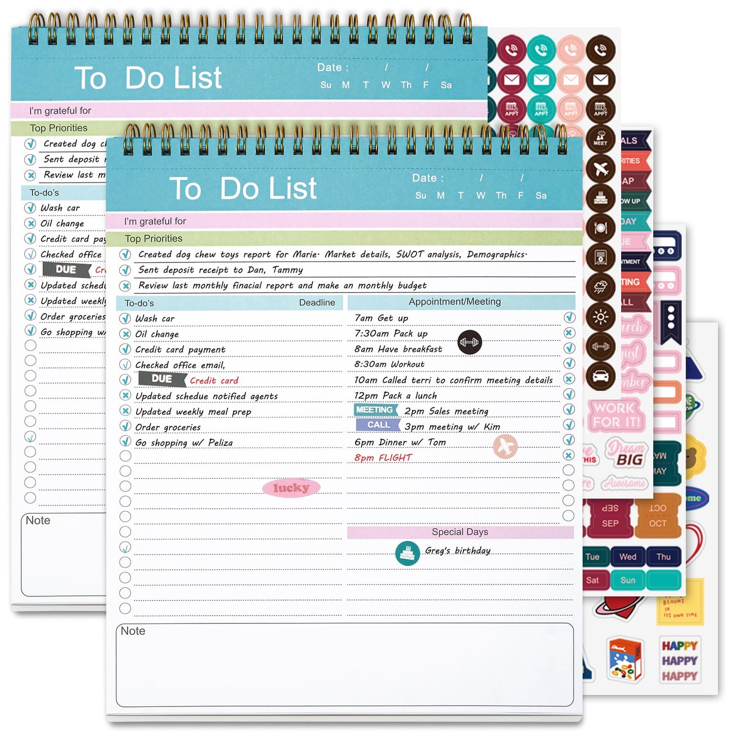 To Do List Notepad, Spiral Bound Undated Daily Planner, 52 Sheets 8.5" X 10.5" Tear Off Task Planning Pad with Checklist, For Work Office Home