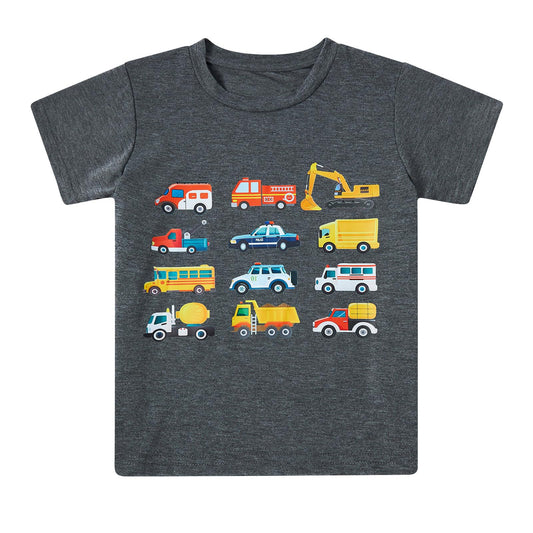 Lovekider 3T Toddler Construction Short Sleeve Shirt Funny Cartoon T-Shirt for Toddler Car Tee Shirt for 3 Years Boys