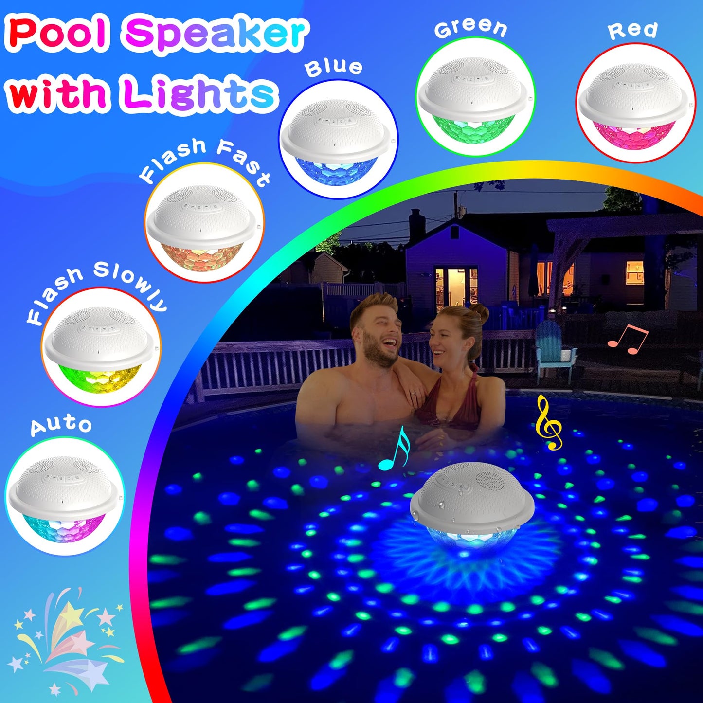 KingSom Bluetooth Pool Speaker,Floating Pools Speaker with Colorful Lights,Hot Tub Speakers IP68 Waterproof P ool Speakers,16W Loud Stereo Sound Bluetooth Speak er,TWS Pairing Floating Speake r-White