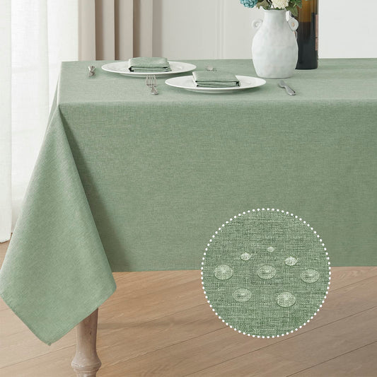 Veblandy Rectangle Tablecloth Linen Textured Waterproof & Stain Resistant Table Cloth Wrinkle Free Decorative Fabric Farmhouse Table Cover for Dining/Party/Buffet/Wedding, 52 x 70 Inch, Sage Green