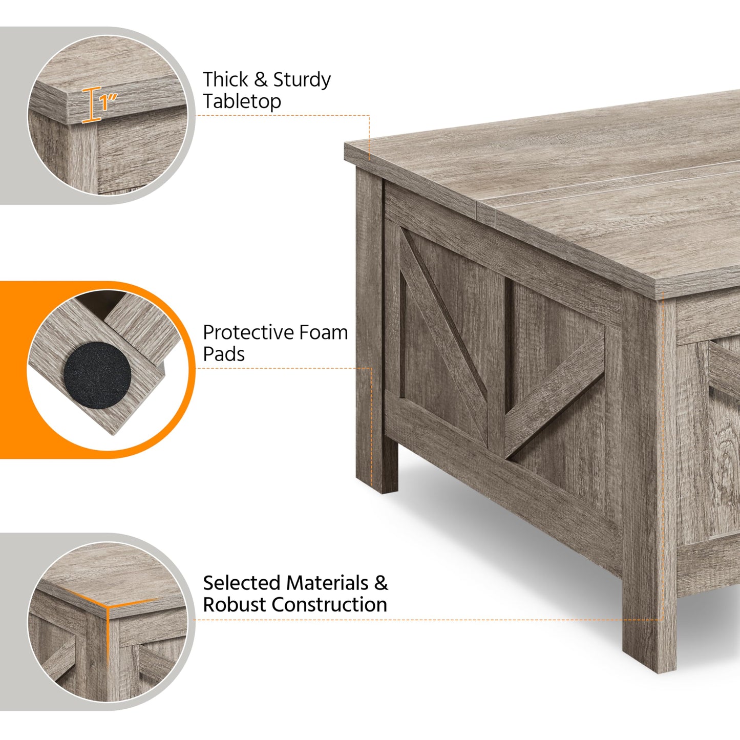 Yaheetech Lift Top Coffee Table, Square Farmhouse Coffee Table with Hidden Storage Compartment, Wood Center Table for Living Room, Home Office, Gray