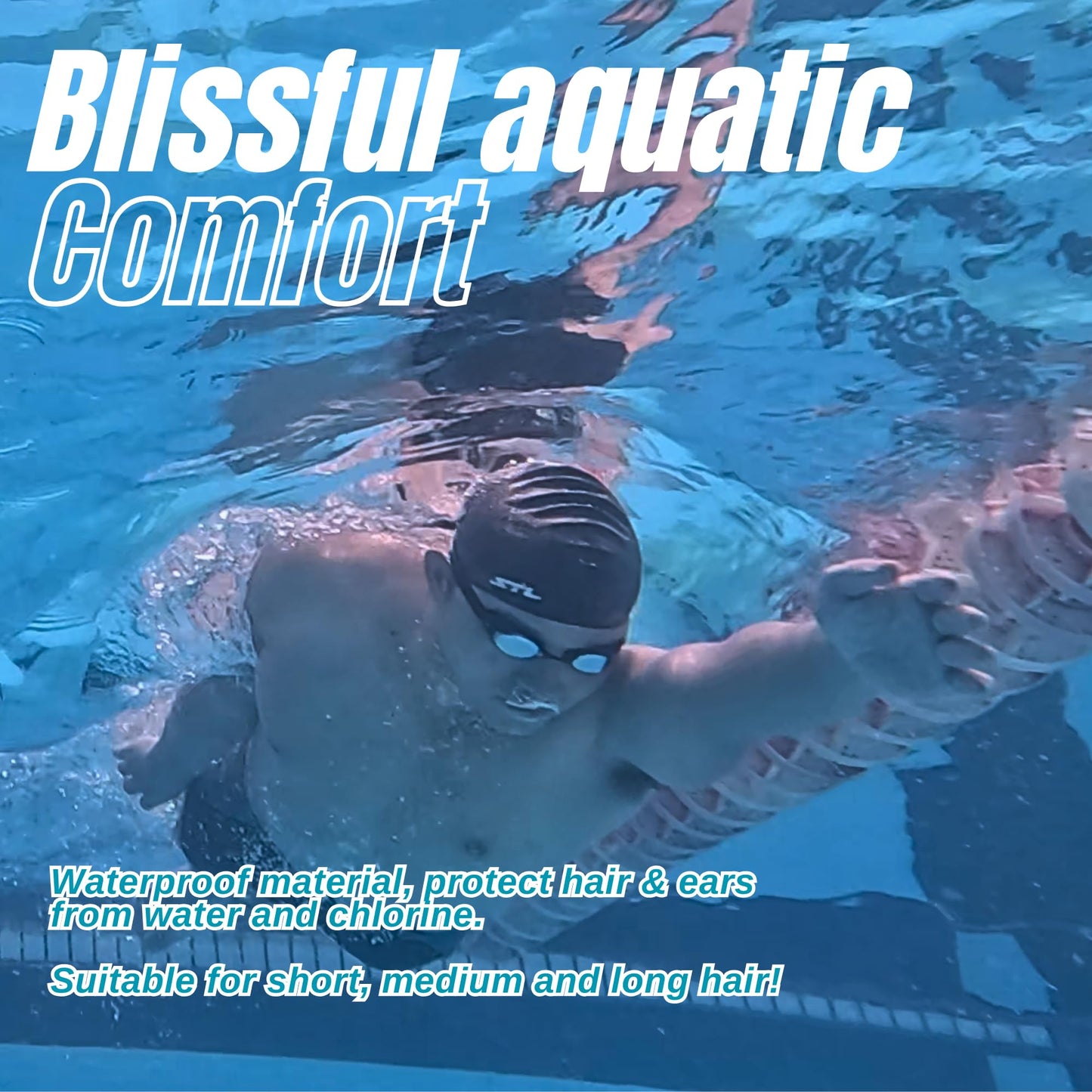 Classic Unisex Adult Swim Hats for Women, Men, Best Swim Cap to Keep Hair Dry, Silicone Bathing Caps, Gifts for Friend - Waterproof, Comfortable, Non-Slip (Basic Hat, Black)