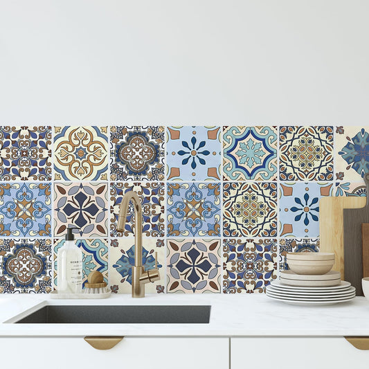 Moroccan Tile Stickers 30-Pack, 4x4inch – Peel and Stick Vinyl Decals, Waterproof Removable Backsplash Tiles for Kitchen, Bathroom & Furniture Decor