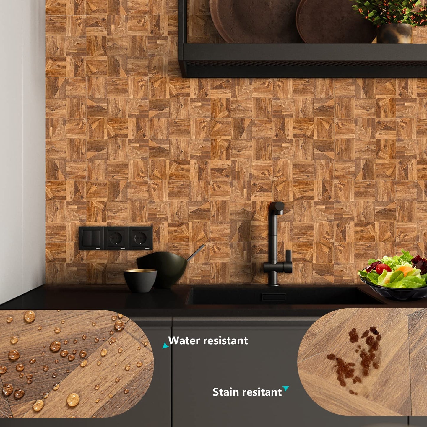 Midcard 10-Sheet Peel and Stick PVC Backsplash Tile, Natural Oak Triangle Puzzle