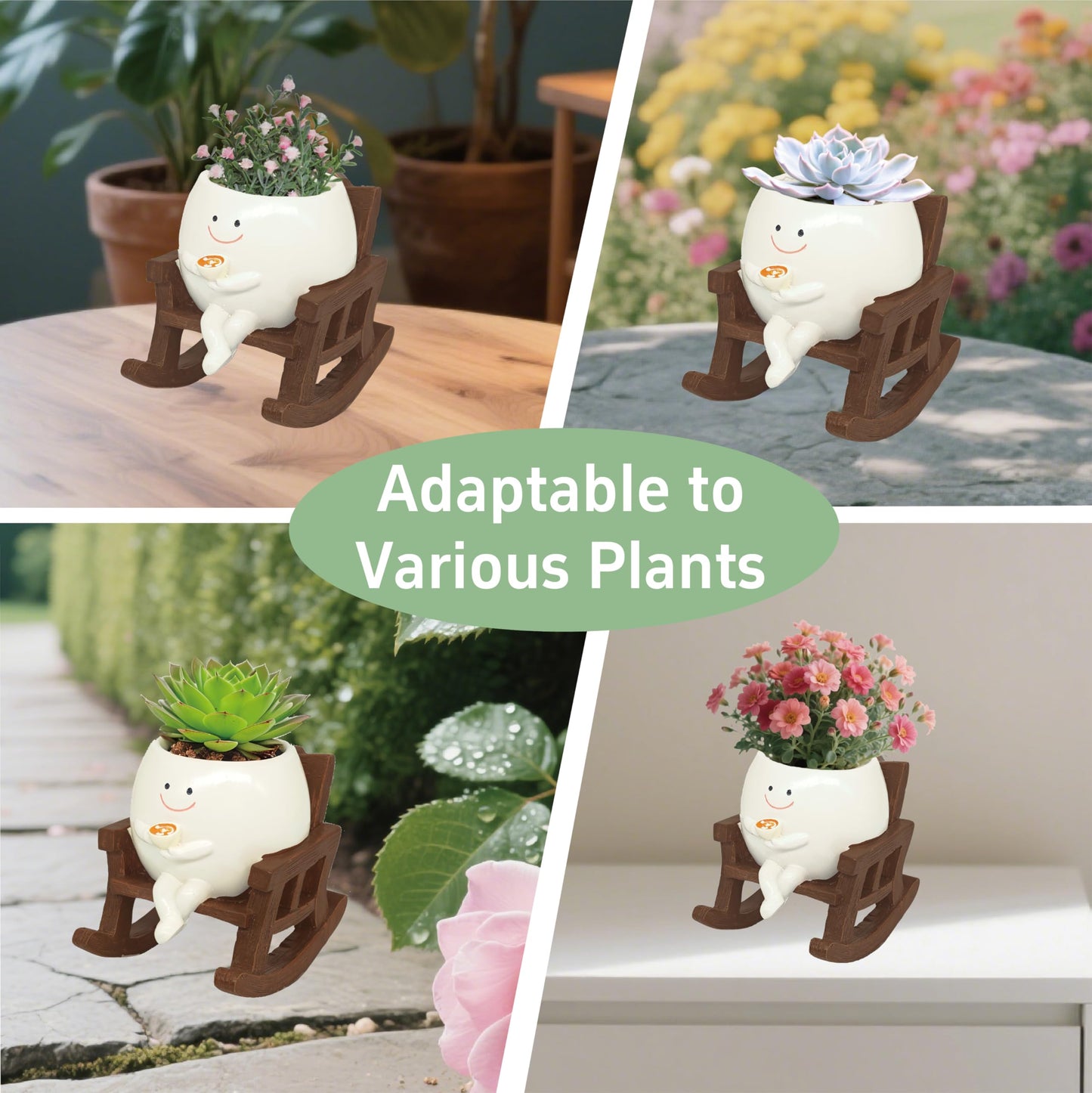 Smiley Face Planter Pot, Cute Coffee Plant Pots for Indoor Outdoor,Unique Rocking Chair Plant Pot for Succulents Plants Live with Drainage Hole,Gift IdeaI for Mother and Appreciation Christmas (Small)