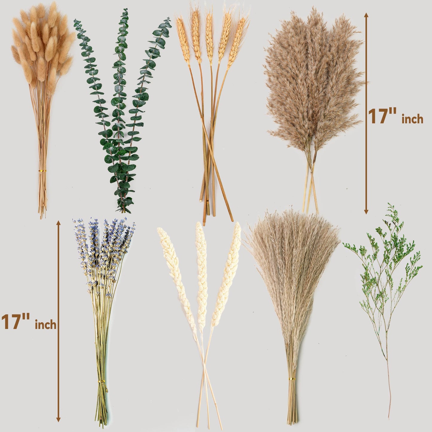 Boho Dried Flower Bouquet – Pampas Grass Bouquet with Lavender, Eucalyptus, Wheat & Bunny Tail – Rustic Dried Floral Arrangement for Olive Green Decor, Farmhouse Flowers, and Wedding Centerpieces