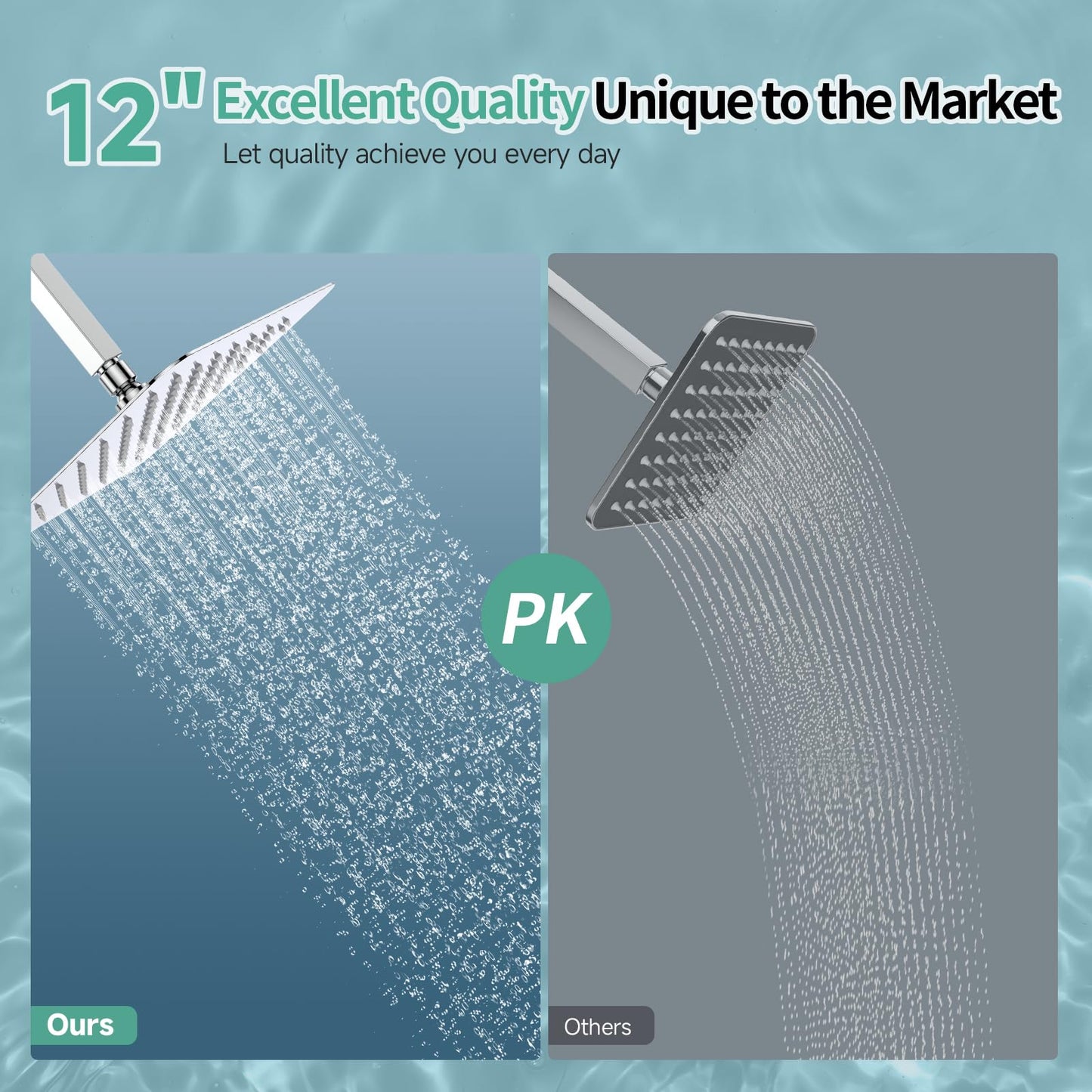 SR SUN RISE Luxury 12 Inch Large Square Stainless Steel Shower Head High Pressure Rainfall Showerhead Ultra Thin Water Saving Polished Chrome