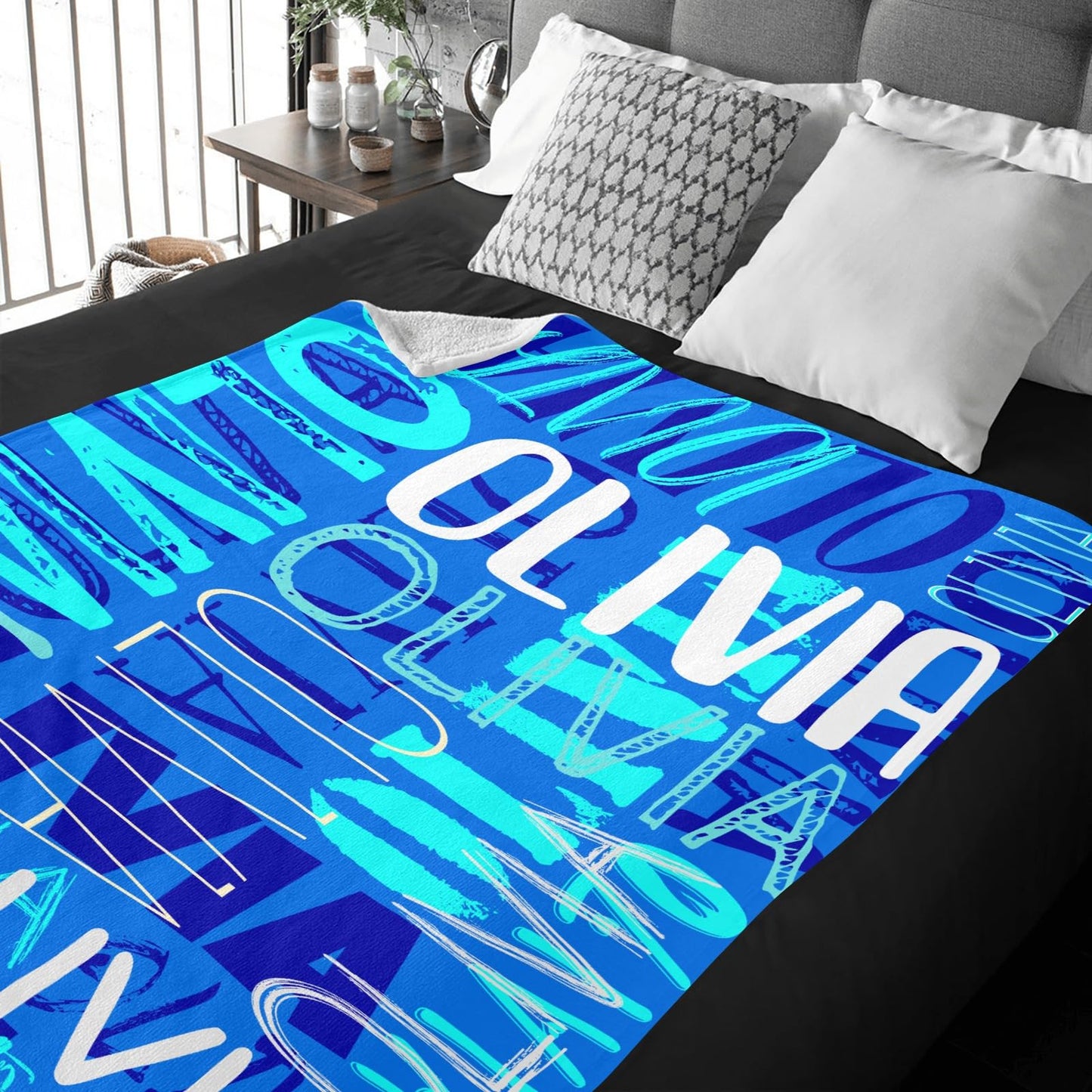 JOYXBUY Custom Blanket Personalized Throw Blanket Name Blankets Personalized Gifts for Women Men Kids Baby Boys Girls (Fluorescent Blue, 30” x 40”)