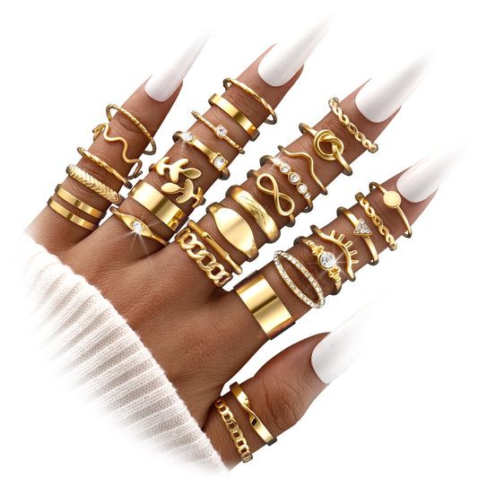 FAXHION 60 Pcs Gold Stackable Rings for Women, Knuckle Rings Chunky Gold Ring Set Dainty Stacking Cute Rings, Multiple Sizes Cute Jewelry Set Gift