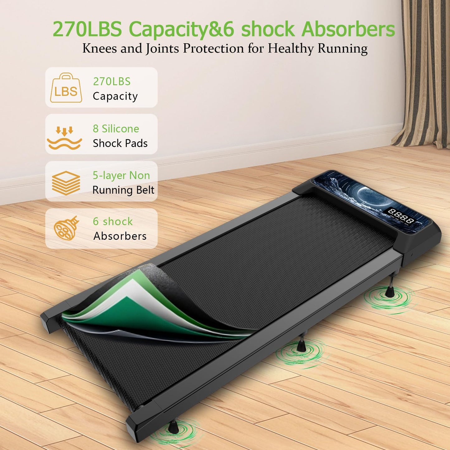 Walking Pad Treadmill with Handle Bar, 2.5 HP Small Treadmills for Home with APP Remote Control, Four New Sports Data Function Analysis, 5.0 Speed Portable Treadmill for Office, Home