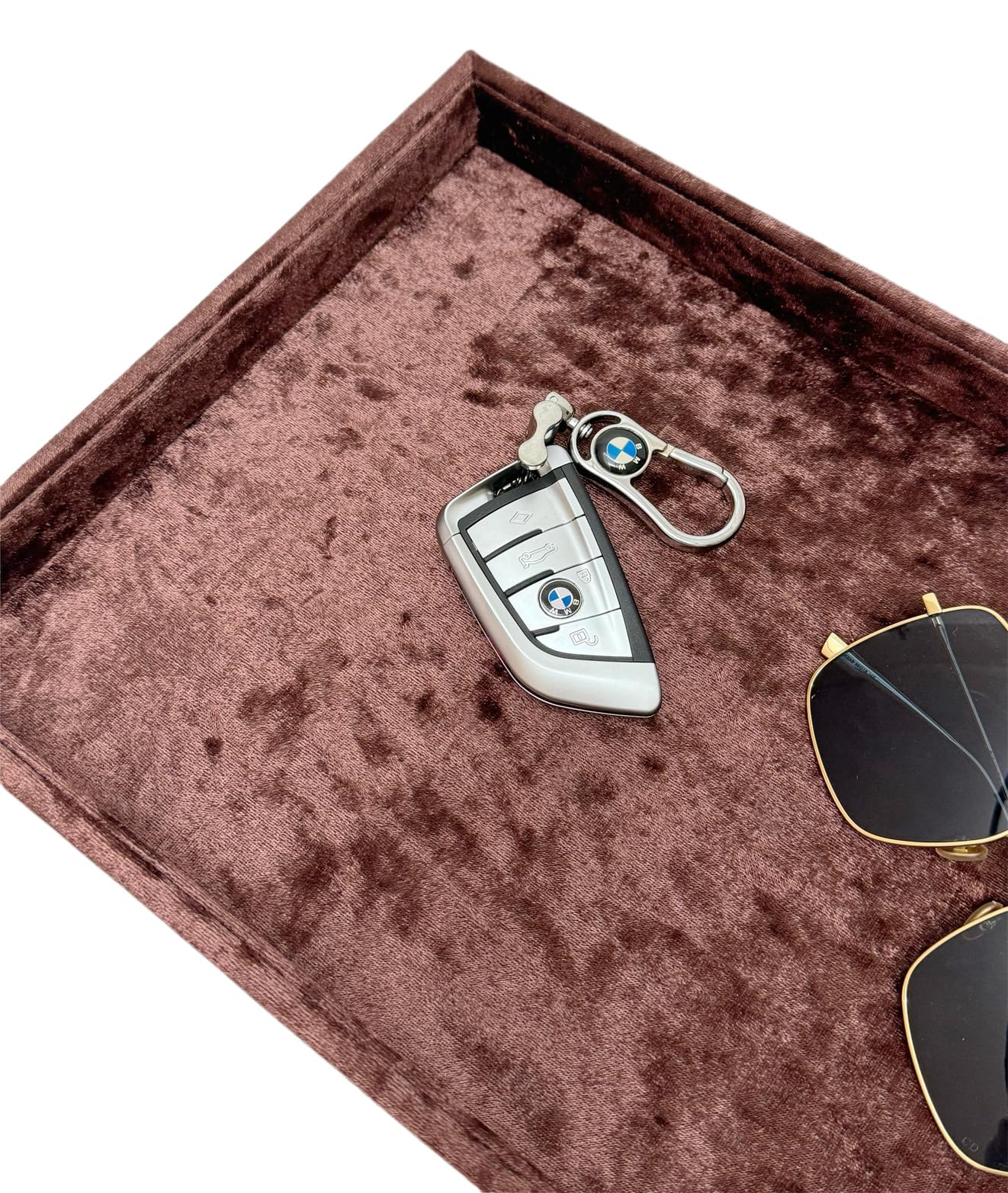 AgentMoon Luxury Jewelry Storage Tray,Noble Retail Goods Display Tray,Bedside Organizer for Remote Controller iPhone Eyeglasses.Original Design Flashing Special Velour.(Tabby Dark Coffee)