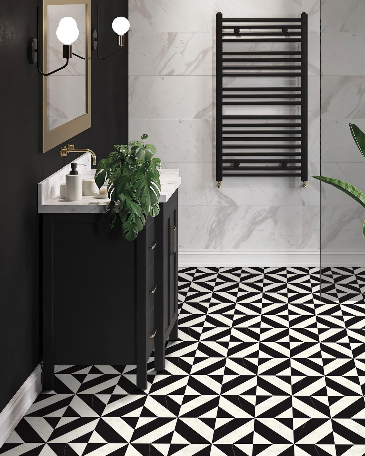 MORCART Peel and Stick Floor Tile - 20 PCS, 11.8" x 11.8" Vinyl Flooring - Waterproof Self-Adhesive Tile Sticker for Bathroom, Kitchen, Dining Room, Bedrooms - Cover 19.4 Sq. Ft, Black & White Marble