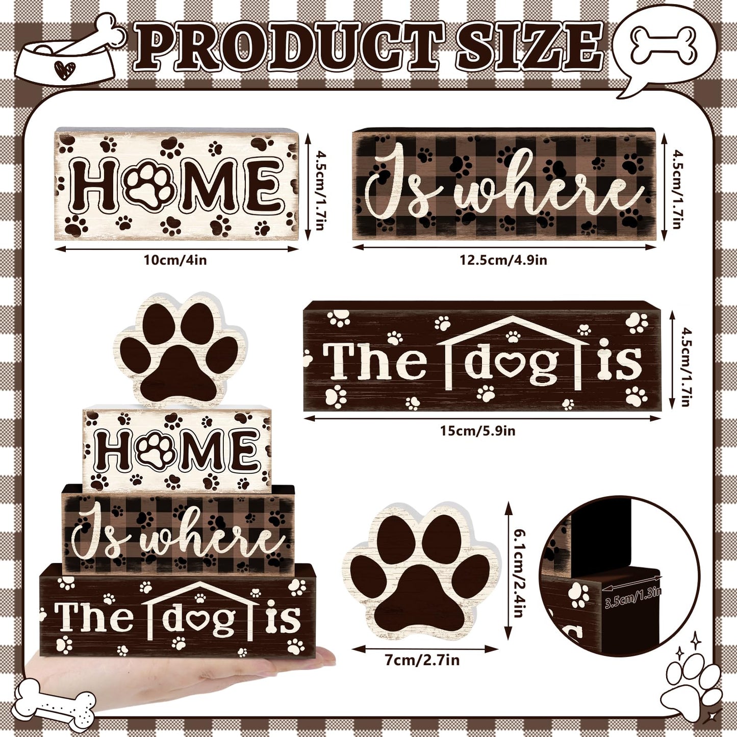 TOMPOP 4 Pcs Farmhouse Dog Wooden Tiered Tray Decor Set, Rustic Home Dog Wood Table Decor Dog Paw Distressed Stack Block Signs Tabletop Centerpieces for Home Desk Kitchen Shelf Mantle Decorations
