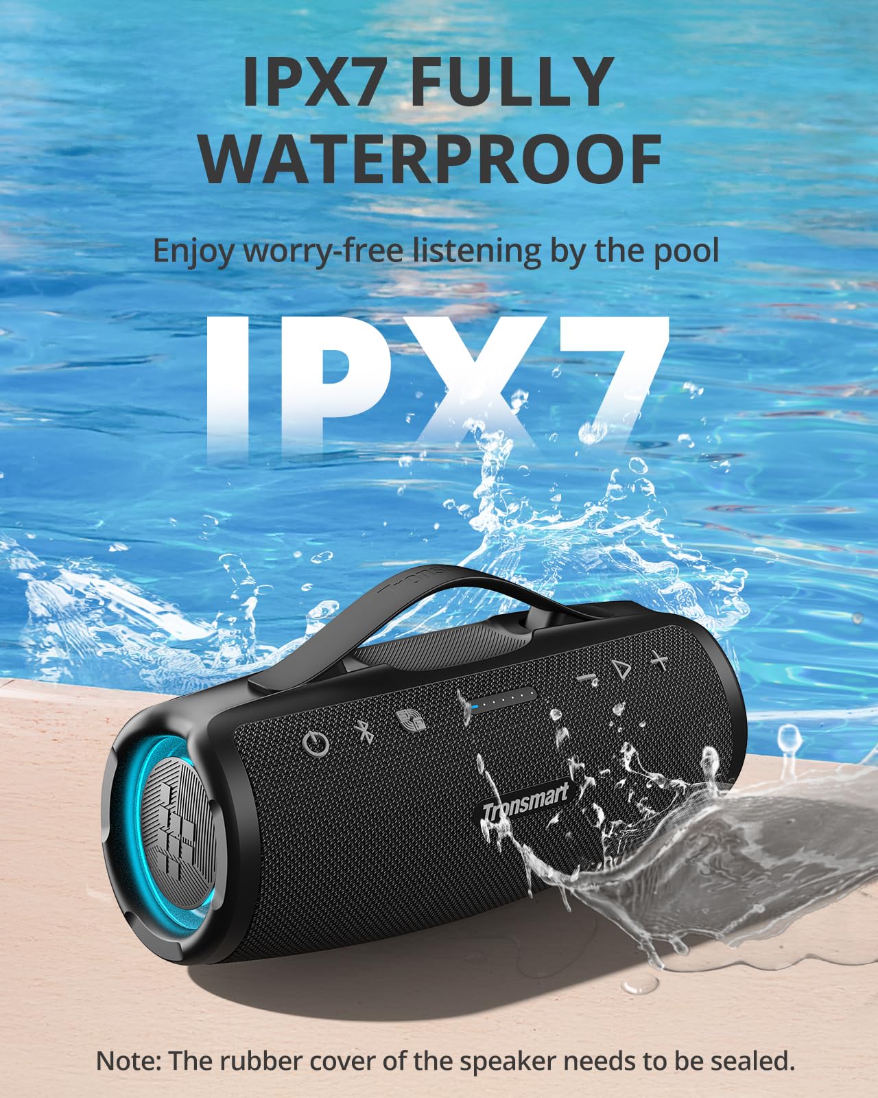 Tronsmart Mirtune S100 Portable Bluetooth Speaker, 50W Punchy Bass &Clear Treble, Retractable Handle, 20H Playtime, IPX7 Waterproof, Customize EQ for Outdoor, Camping,Beach(Black)