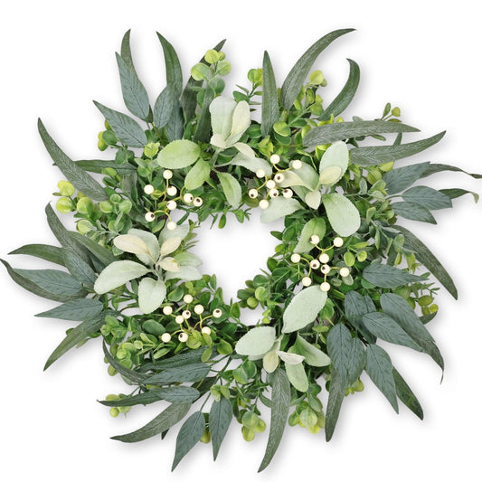 22" Eucalyptus Welcome Sign for Front Door Wreath Artgar Large Outdoor Wreaths for Windows Fireplace Home Wall Farmhouse Porch Decor,White Berries,Spring Summer All Seasons Green
