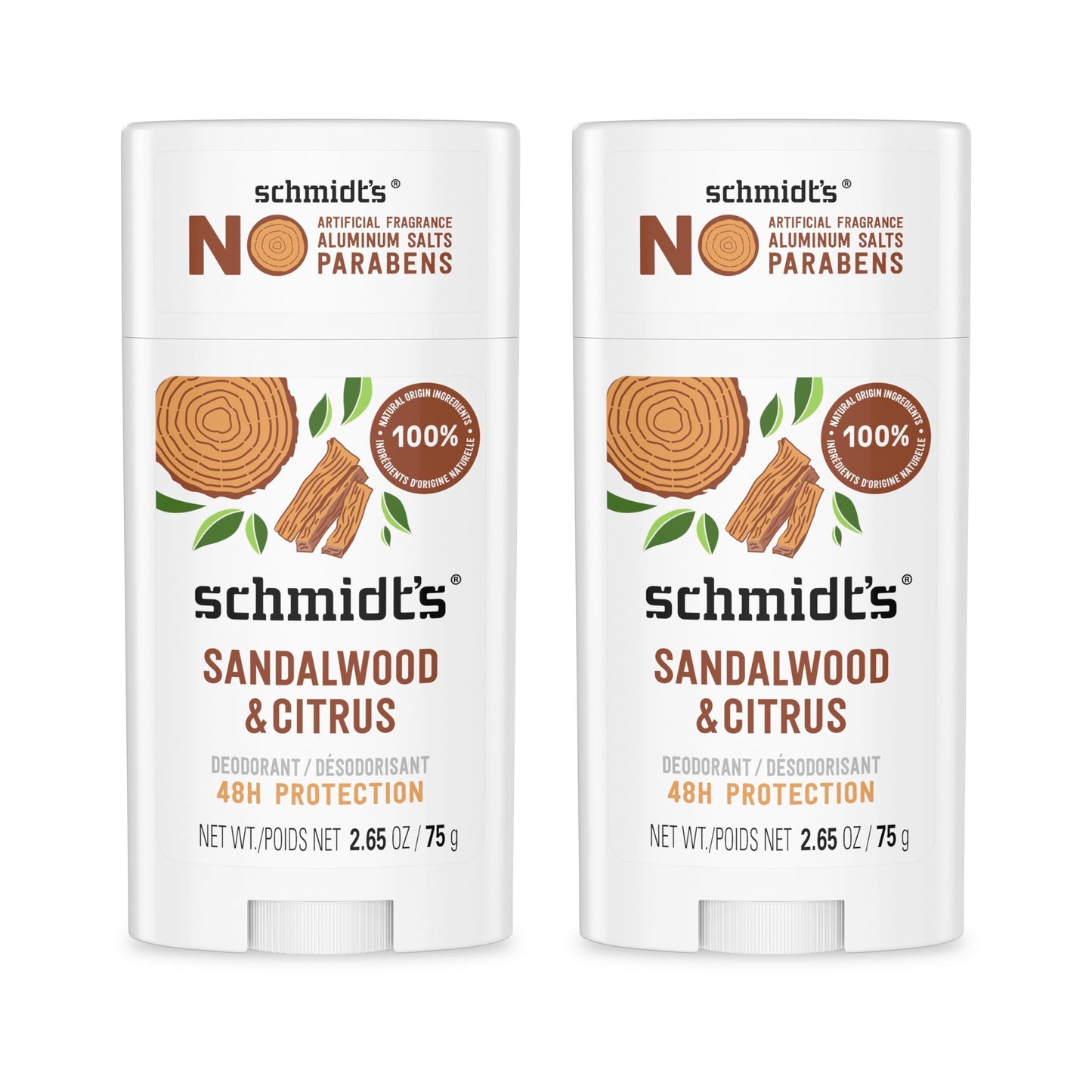 Schmidt's Aluminum Free Natural Deodorant For Women And Men, Bergamot & Lime With 24 Hour Odor Protection, Certified Cruelty Free, Vegan Deodorant, 2.65oz 2 Pack