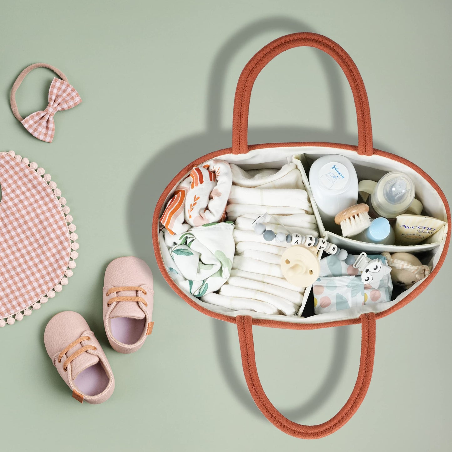 XUANGUO Large Baby Diaper Caddy Organizer for Girl Boy Rope Nursery Storage Bin Basket Portable Holder Tote Bag for Changing Table Car Travel Baby Shower Gifts Registry Must Haves Rustic