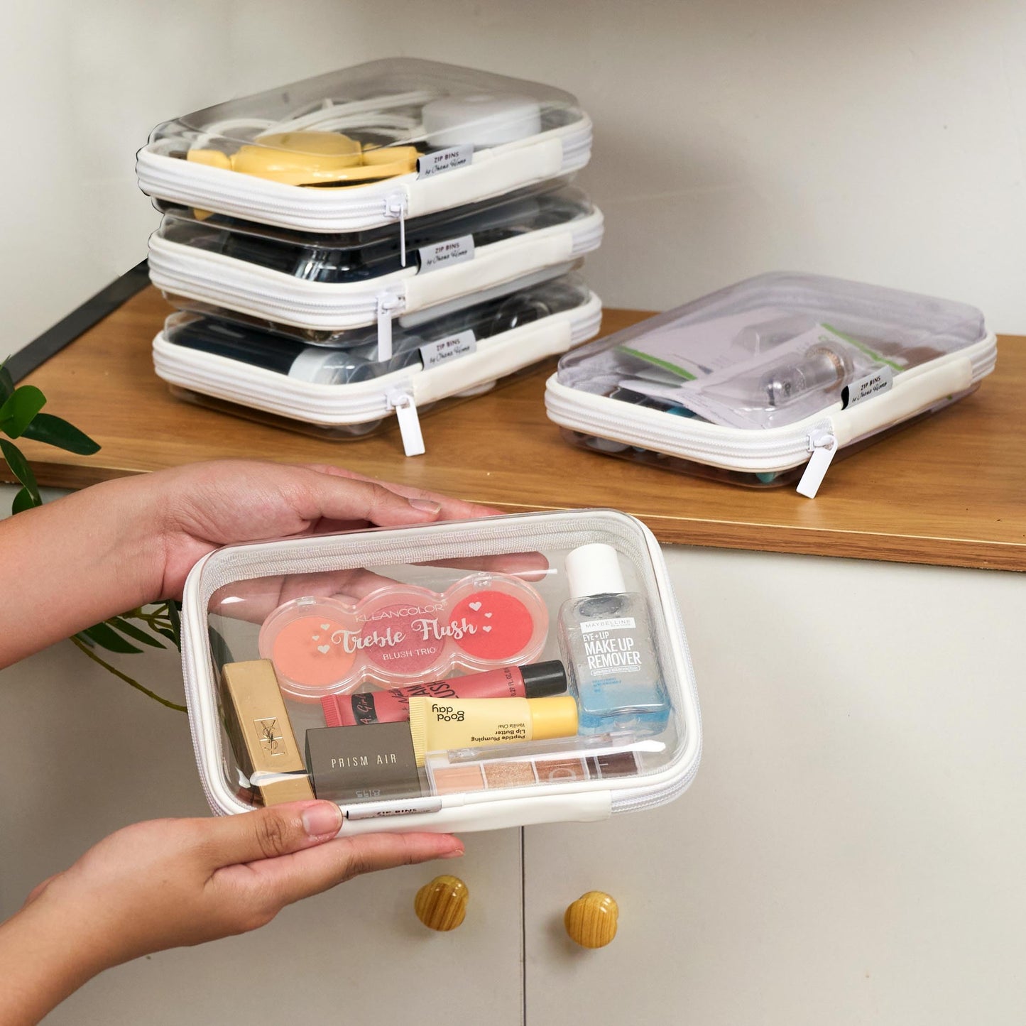 Clear Zipper Pouches Hard Shell - Transparent Storage Bins for Home Organization - Stackable Zippered Pencil Case to Organize Playroom Toy Bin - TSA Approved Toiletry Bag Travel Bags for Toiletries