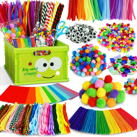 FUNZBO Arts and Crafts Supplies for Kids -Kids Craft Kit with Pipe Cleaners, Popsicle Sticks, Pompoms & Stickers, All in One Homeschool Supplies, Toys Crafts for Girls Boys Age 4+