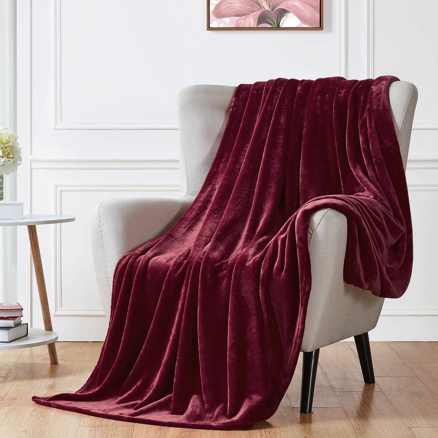 Walensee Burgundy Red Fleece Blanket Plush Throw Fuzzy Lightweight (Throw Size 50x60 Burgundy) Super Soft Microfiber Flannel Blankets for Couch, Bed, Sofa Ultra Warm and Cozy for All Seasons