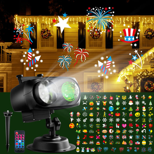 JACKYLED Christmas Projector Light, Outdoor 2-in-1 HD Holiday Projector Light Outdoor with Remote Control, Timers, IP65 Waterproof (15 Slides, 10 Colors)