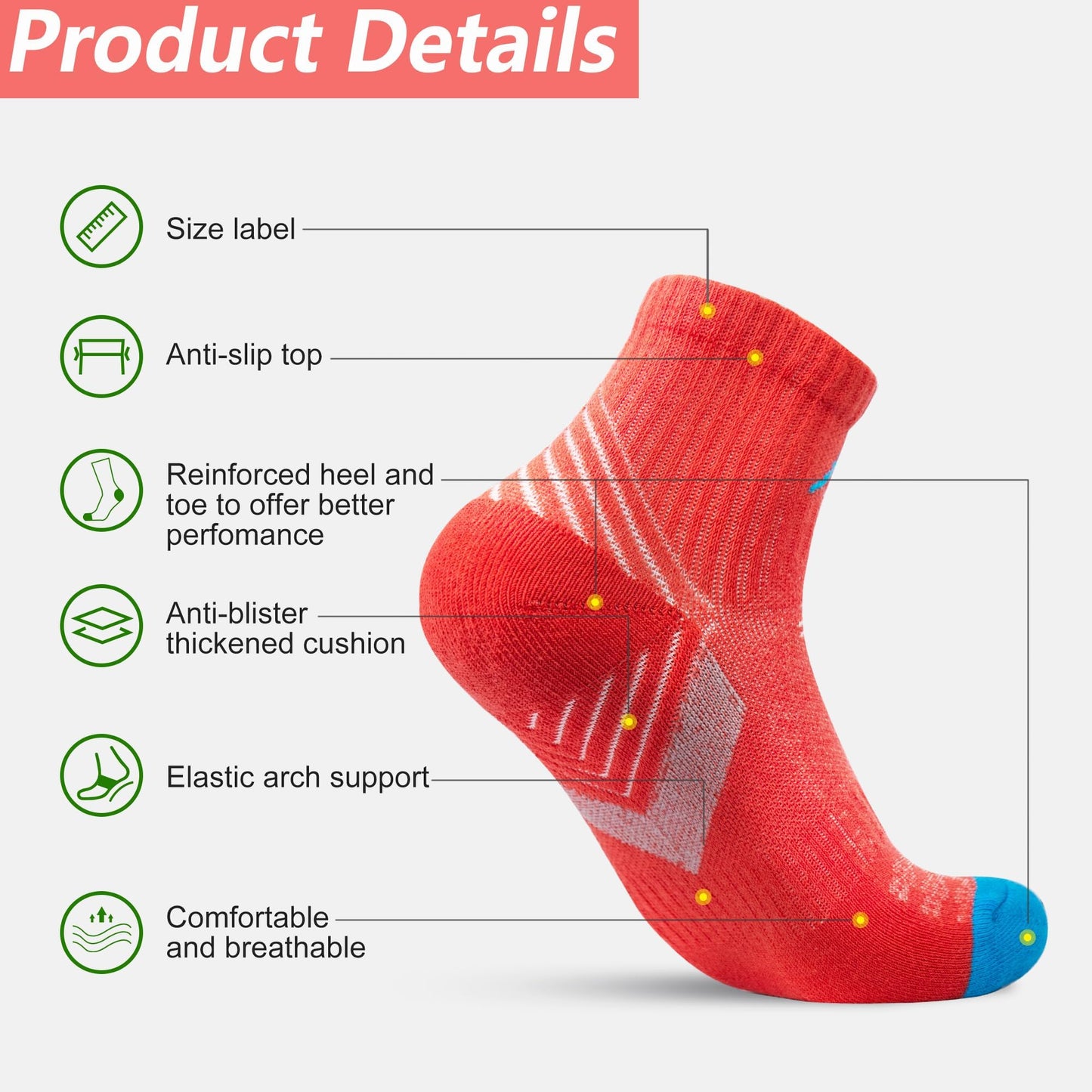 innotree 5 Pack Quarter Ankle Hiking Socks for Women, Cotton Cushion Breathable Athletic Socks for Outdoor Hiking Walking, Medium