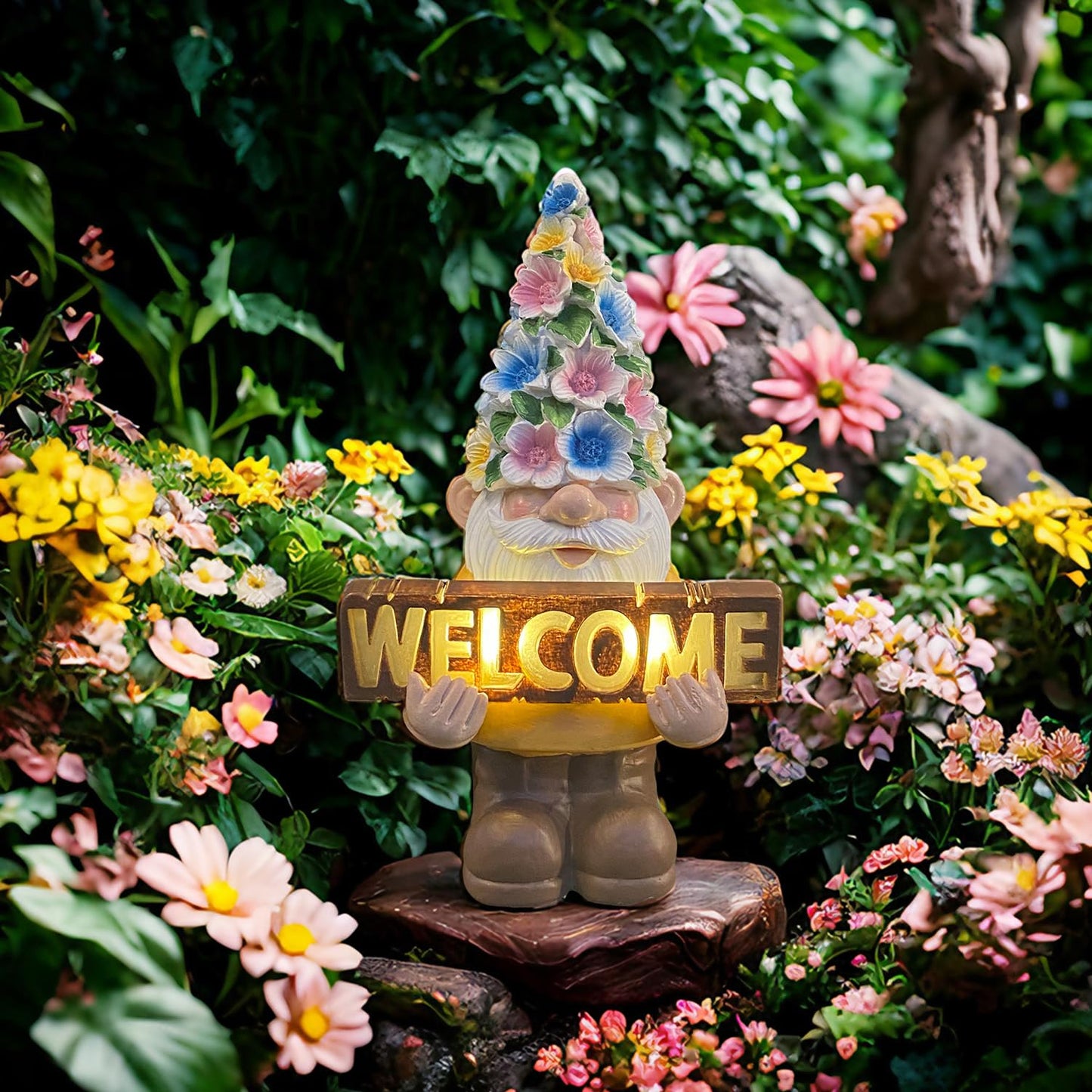 FESTGLOX Solar Garden Gnome Statue with Light, Solar Gnomes Decorations for Yard Outdoor Welcome Gnome Decor for Patio Gnome Mom Gift