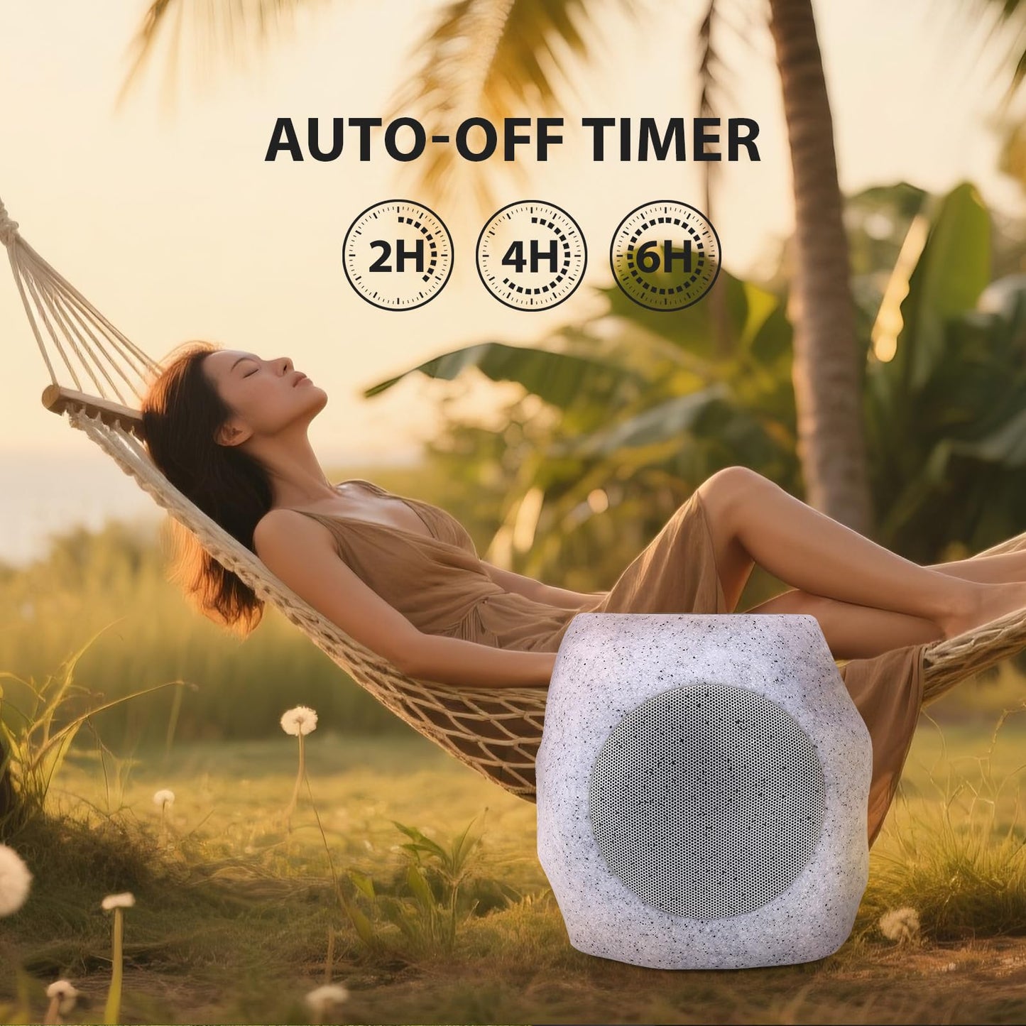 Reatsoc Outdoor Solar Rock Bluetooth Speakers with Colorful Lights, Deep Bass IPX4 Waterproof Speaker, Solar-Powered, TWS Paring, Perfect for Pool Garden and Outdoor Activities - Marble 2 Pack