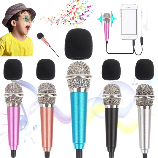5Pcs Mini Microphone for Voice Recording, Portable Karaoke and Chatting Compatible With Smartphone iPhone, iPad, Laptop