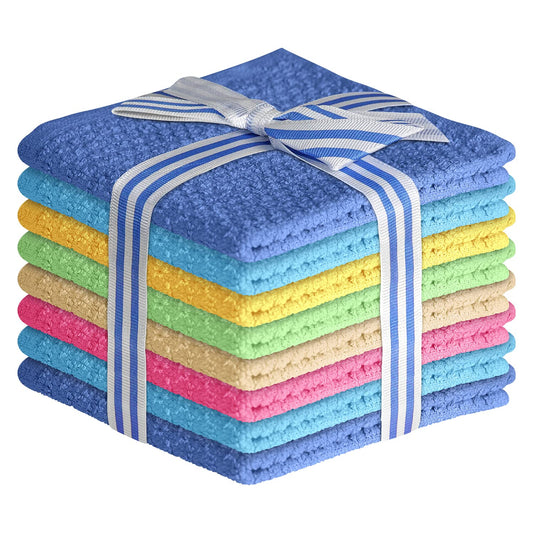 Multicolored Body Wash Cloths Washcloths Set of 8 Multipurpose Cotton Kitchen Washcloths, Bathroom Wash Cloths for Face and Body, Utility Rags - Soft and Absorbent, Washable Rags - 12 x 12 Inches