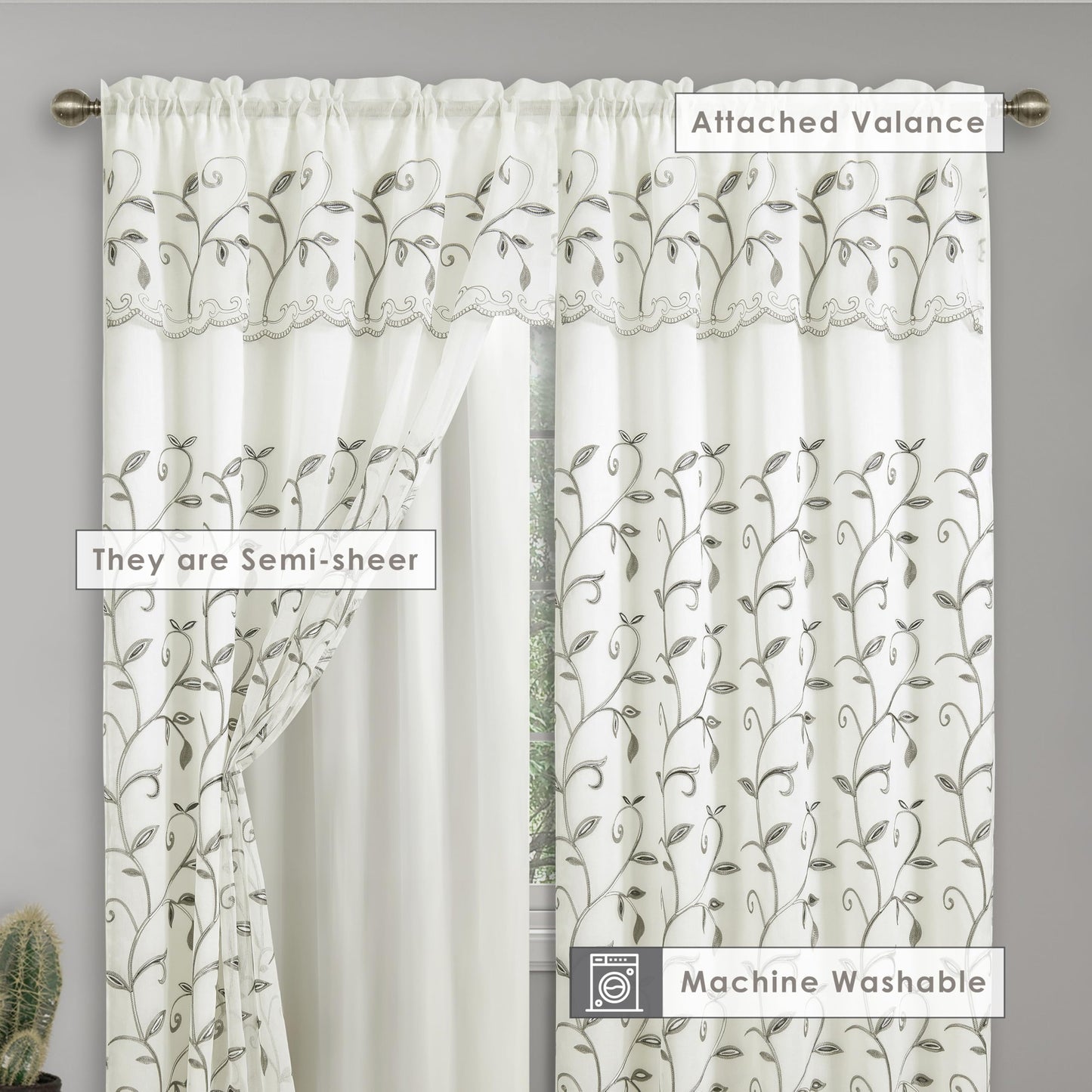 Elegant Comfort Luxury Curtain/Window Panel Set with Attached Valance and Backing 54" X 84 inch (Set of 2), Beige