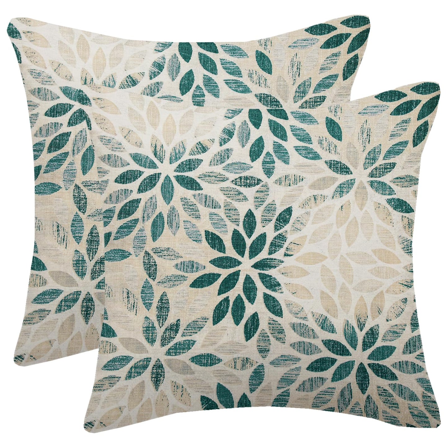 Dark Teal Dahlia Pillow Covers 18x18 Inch Set of 2 Summer Geometric Rust Flower Outdoor Decorative Throw Pillows Farmhouse Turquoise Pillow Case Linen Square Cushion Cover for Home Sofa Bedroom