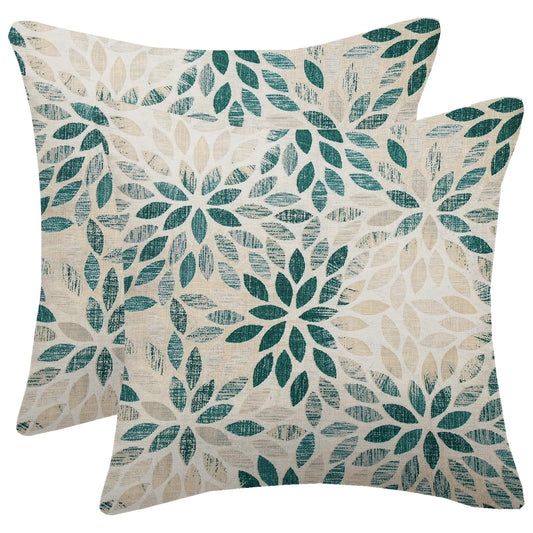 Dark Teal Dahlia Pillow Covers 18x18 Inch Set of 2 Summer Geometric Rust Flower Outdoor Decorative Throw Pillows Farmhouse Turquoise Pillow Case Linen Square Cushion Cover for Home Sofa Bedroom
