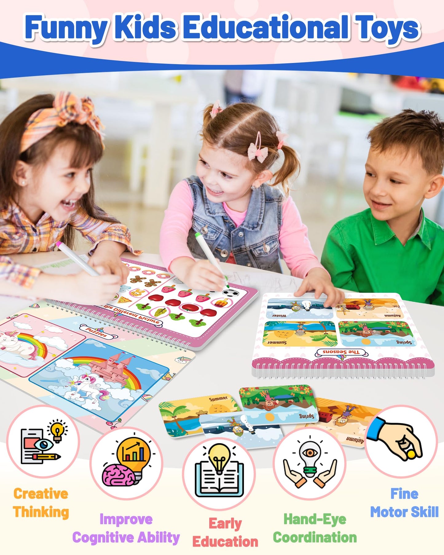 Unicorn Busy Book for Toddlers 3-5, Preschool Toddler Learning Activities Book, Educational Montessori Toys for 3 4 5 Year Old Girl Gifts, Busy Board Sticker Book for Toddler Travel Toys Workbook