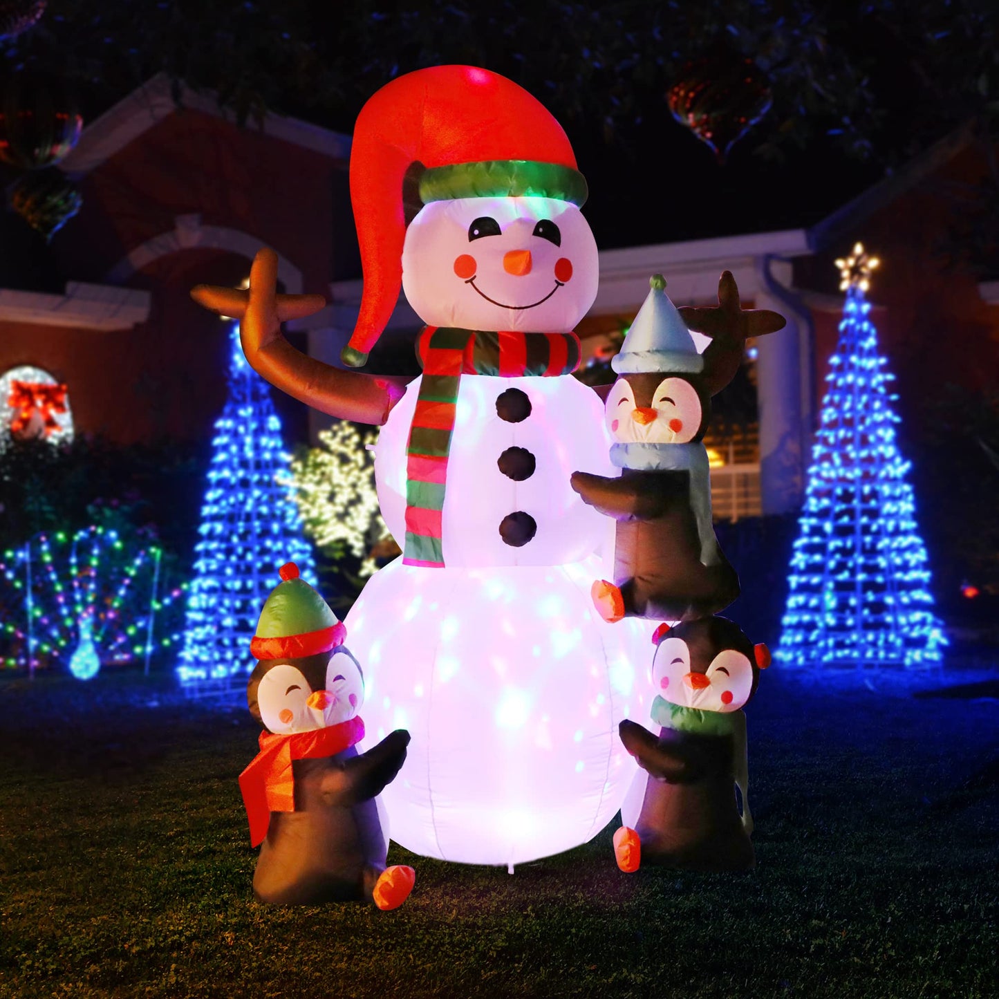 VIVOHOME 6FT Christmas Inflatable Outdoor Decoration, Snowman with Penguin, Navidad Blow Up Yard Decor with Built-in LED Light for Lawn, Garden, Party
