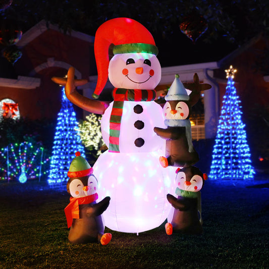 VIVOHOME 6FT Christmas Inflatable Outdoor Decoration, Snowman with Penguin, Navidad Blow Up Yard Decor with Built-in LED Light for Lawn, Garden, Party