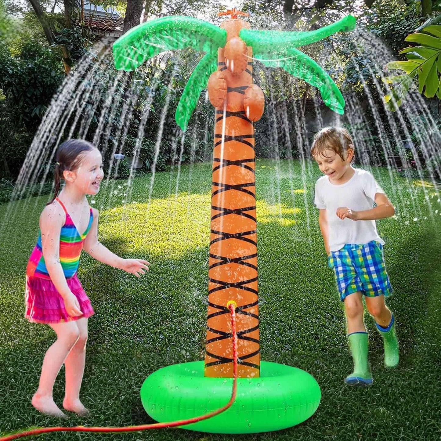 61" Inflatable Palm Tree Backyard Sprinkler for Kids, Spray Water Pool Toy Inflatable sprinkler for yard Outdoor Hawaiian Party Coconut Tree for Lawn Sprinkler for Boys Girls Backyard Beach Games Toys