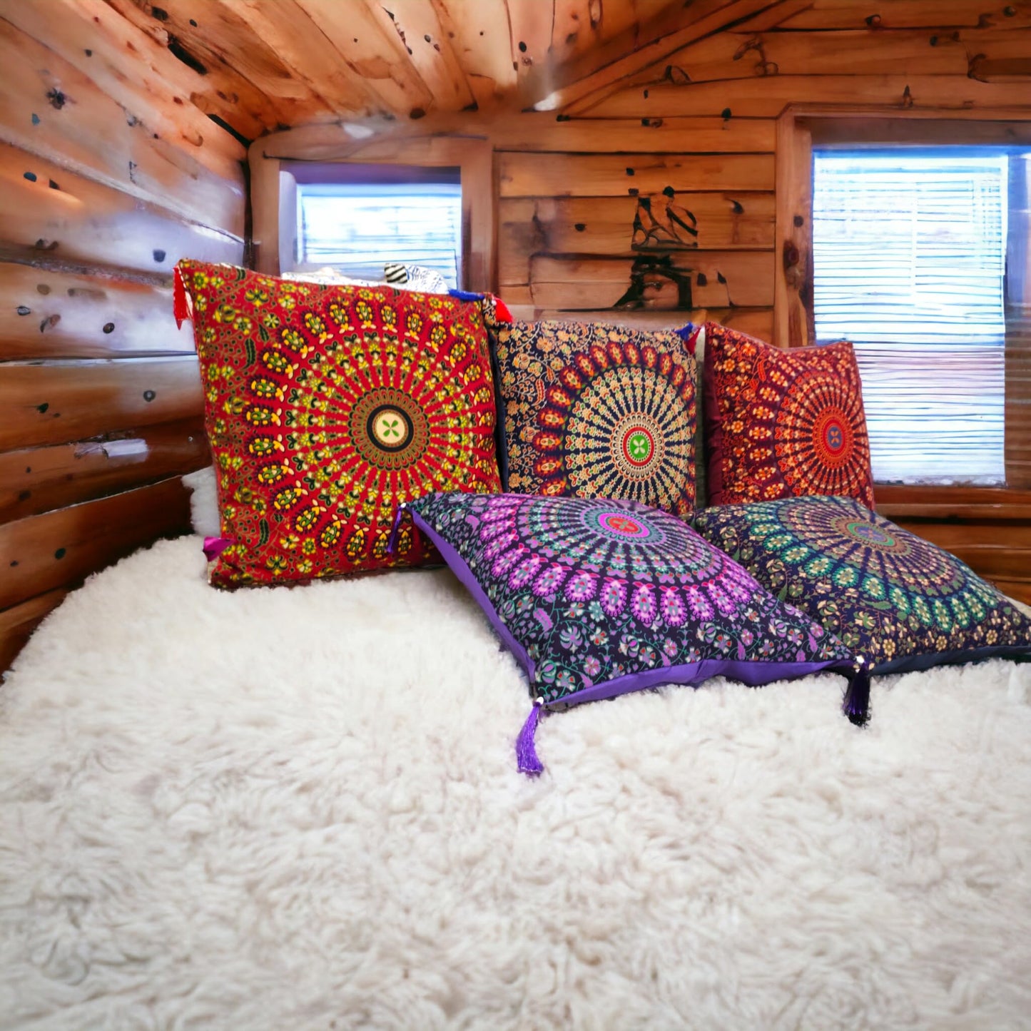 Third Eye Export 100% Cotton Mandala Pillow Covers Set of 5 Pcs Throw Pillows for Couch Decorative Pillow Covers 16x16 in. Boho Throw Pillows Farmhouse Pillow Covers for Arabian Night Party