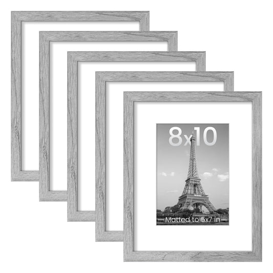 upsimples 11x14 Picture Frame Set of 5, Display Pictures 8x10 with Mat or 11x14 Without Mat, Wall Gallery Photo Frames, Black