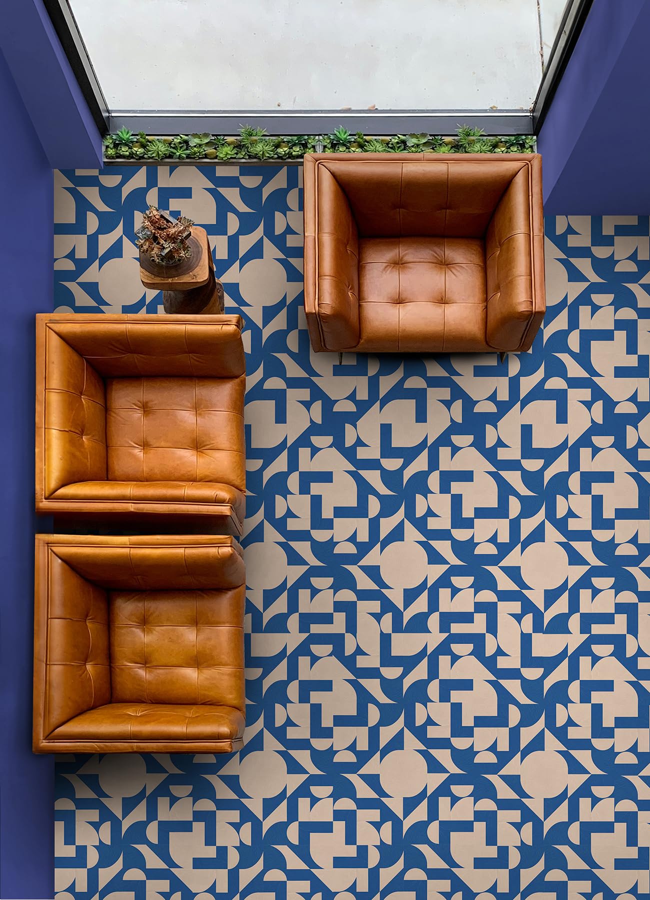 FloorPops x Very Gay Paint Gia Metric Coral and Blue Peel and Stick Floor Tiles, FP6335