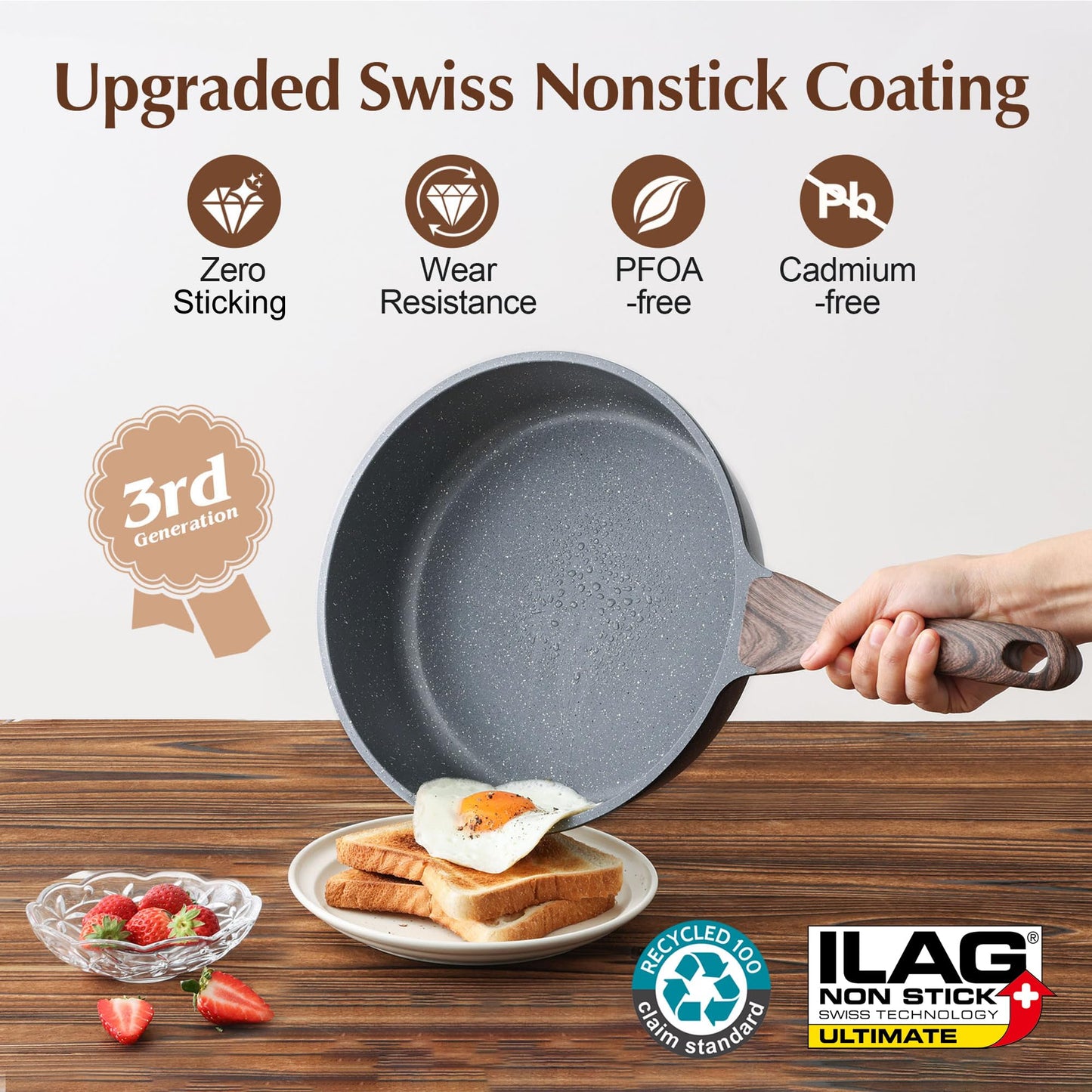 SENSARTE Nonstick Cookware Set 23-Piece, Non Stick Pots and Pans Set with Swiss Granite Coating, Healthy Kitchen Cooking Set, Stay-Cool Handles