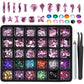 Canvalite 2518Pcs Rhinestones Nail Gems, 12 Styles 3D Glass AB Crystals Charms Shiny Multi Shape Flatback Nail Rhinestones for Nail Art with Picker and Tweezers for DIY Nail Art