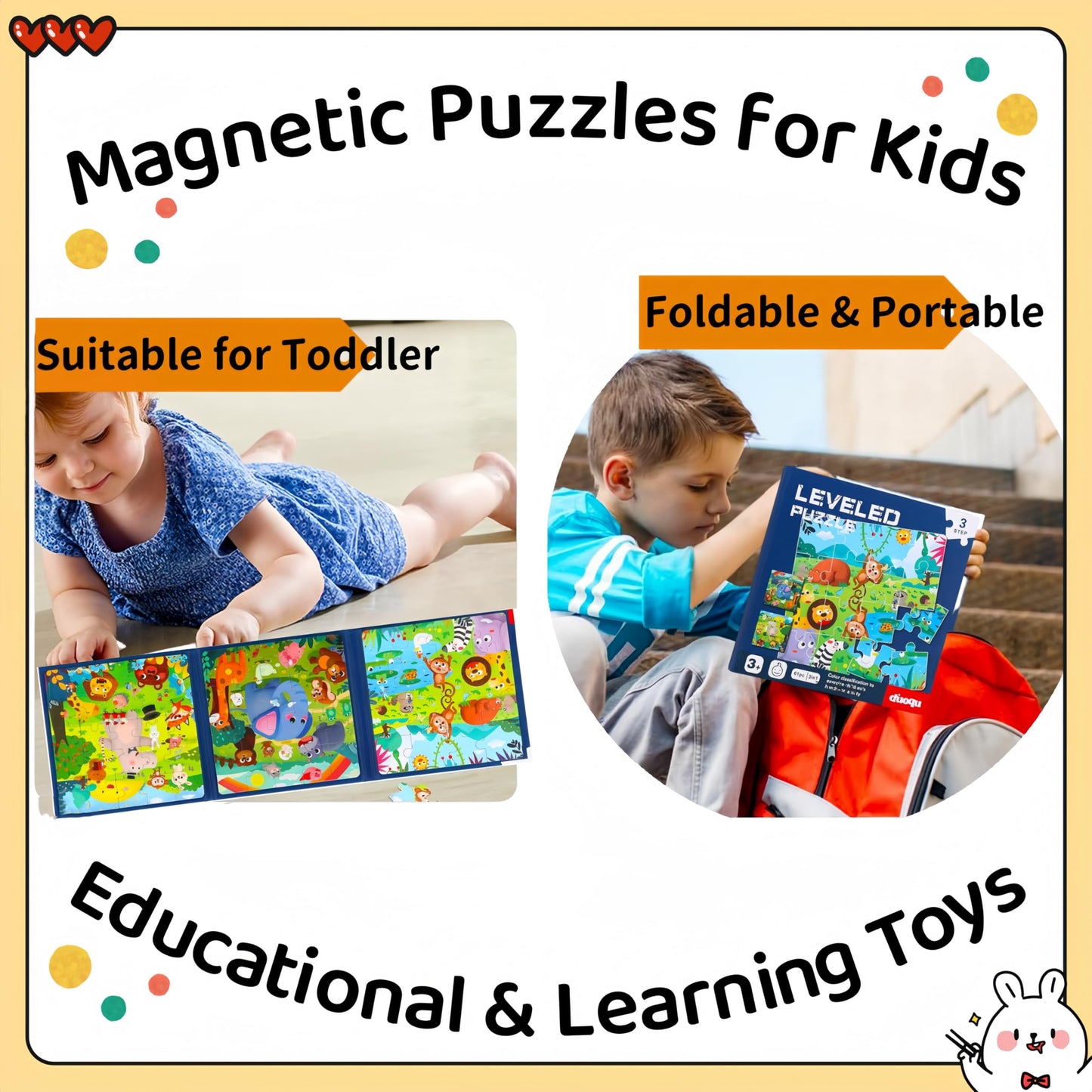 Toddler Toys Travel Puzzles, Foldable Magnet Puzzles Book for Kids 3-6 Years, Educational Matching Games for Car Trip Plane Activities, Birthday Gift for Little Boys Girls Valentine Toys (Jungle)